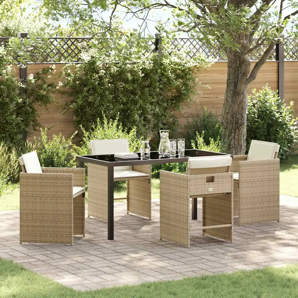 Set da Pranzo per Giardino con cuscino 5 pz | Set Salotto da Giardino Beige polyrattan