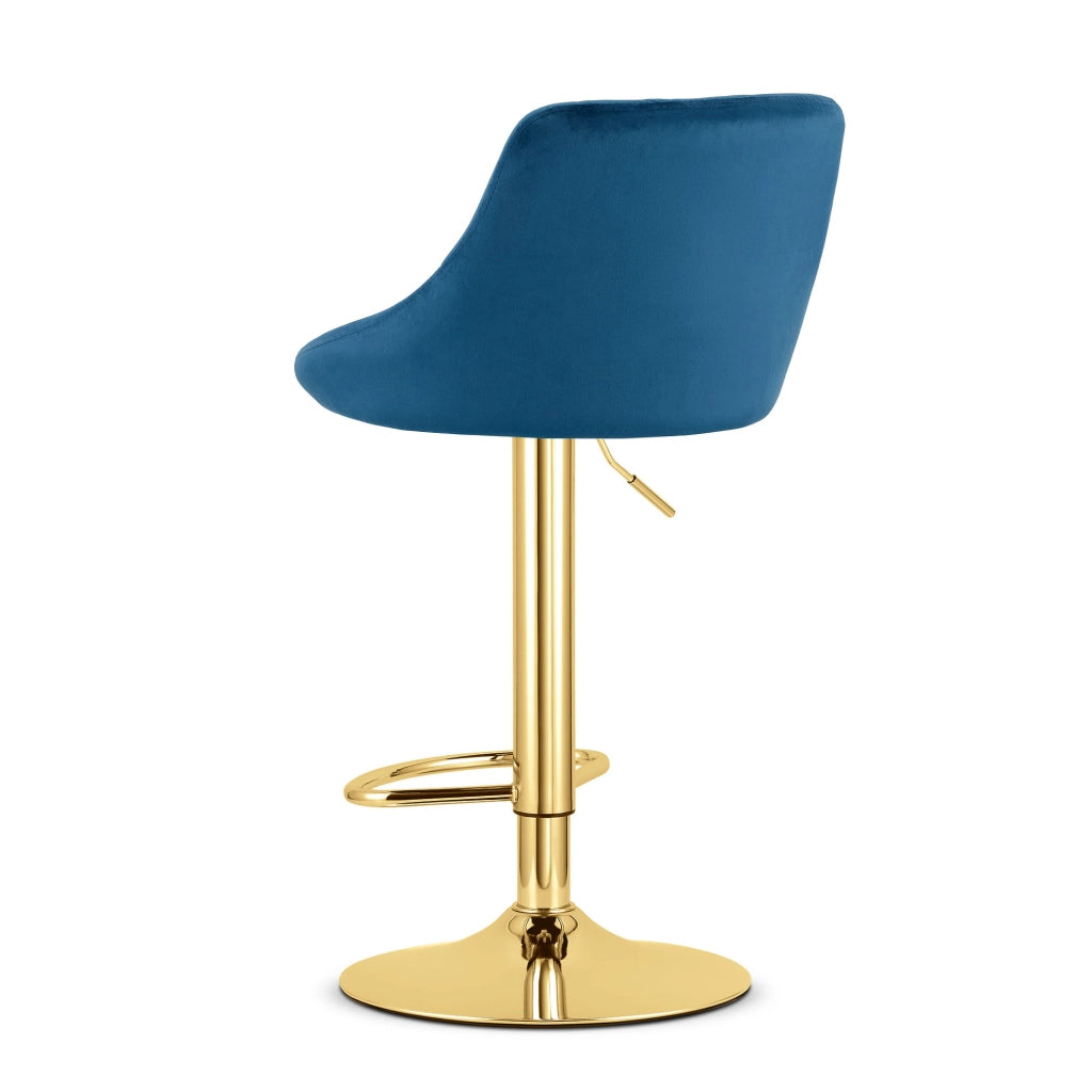 Sgabello girevole VALORA DAKA - Velluto blu navy con base dorata x 2