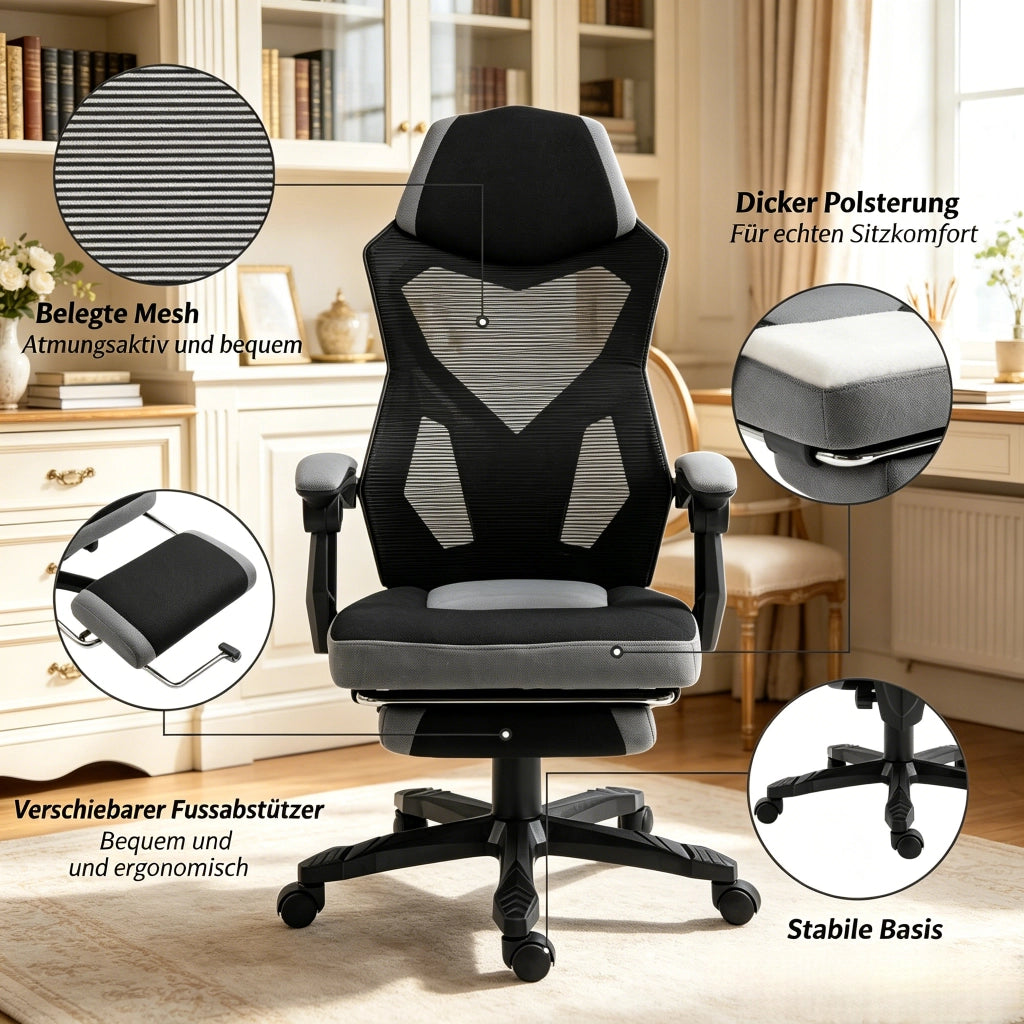 SEDIA DA UFFICIO GAMING 58x63x112-122 cm Nero Grigio