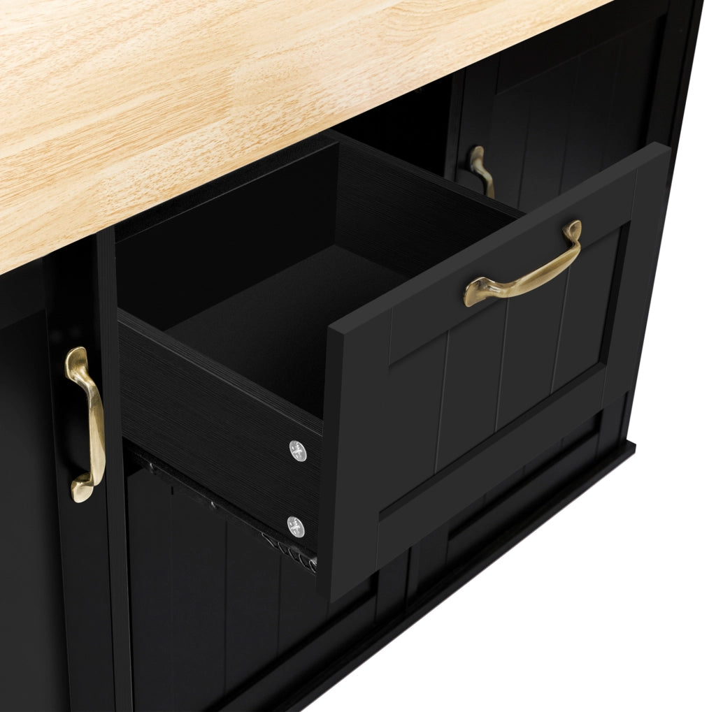 Isola cucina 120x40-60-80x92 cm con piano pieghevole e prese; in MDF e PB; nero e naturale