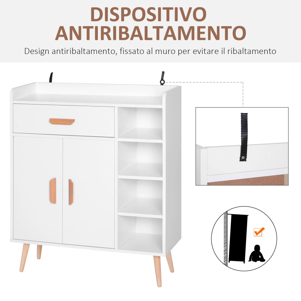 EasyComfort Credenza Moderna con Armadietto e Cassetto, Mobile Multiuso in Legno per Cucina e Salotto, 80 x 29.5 x 96cm Bianco