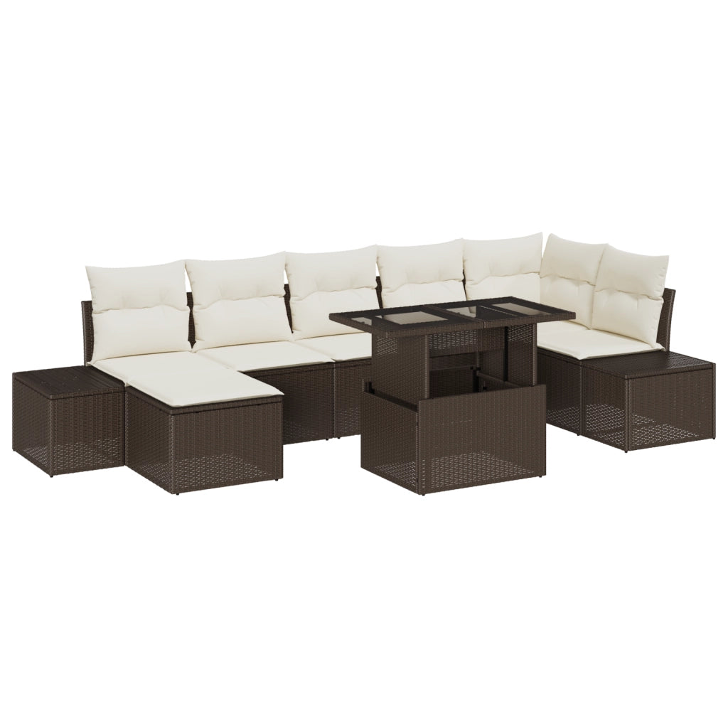 Set di divani da giardino 8 pezzi con cuscini marroni in polirattan