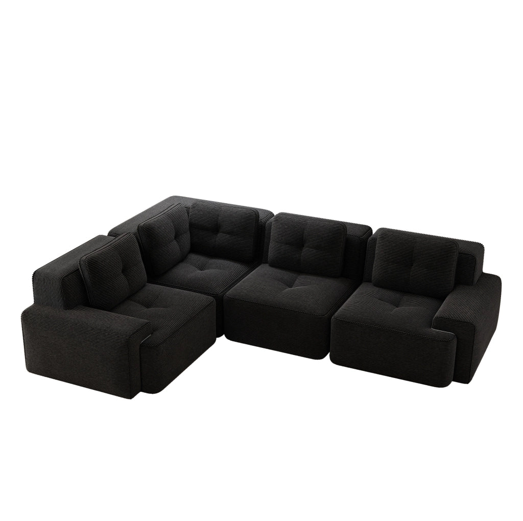 Divano angolare modulare 295x206x69 cm in velluto a coste nero; senza montaggio