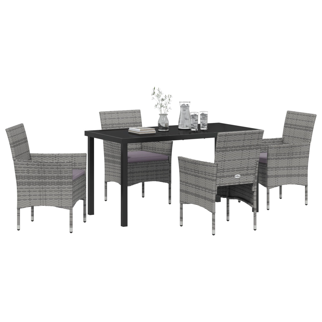 Set da Pranzo da Giardino 5 Pezzi Grigio Rattan Polimerico