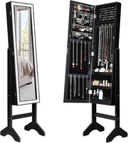 Armadio per Gioielli, Armadietto Portagioie con Specchio a Figura Intera, Organizer Spazioso per Gioielli, per Camera da Letto e Salotto, 35,5 x 33 x 153 cm (Nero)