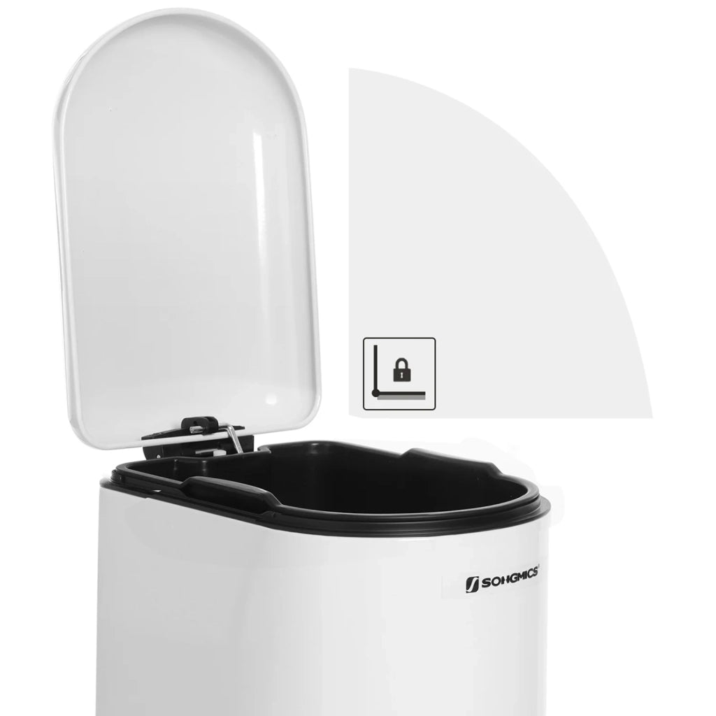 Pattumiera compatta in metallo da 10 litri con pedale secchio interno rimovibile e maniglia con chiusura ammortizzata bianco 12_0007268