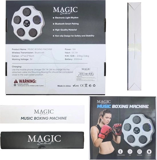 Macchina da Boxe per Parete - Allenatore di Boxe - Training Interattivo - Modalità di Velocità Regolabili - 43x43x5 cm