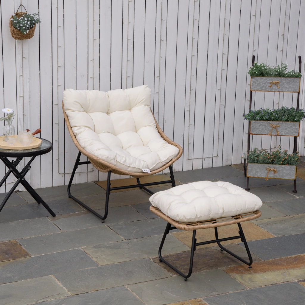 Poltrona da giardino con poggiapiedi in resina rattan e cuscini ¨C zephmum ¨C naturale