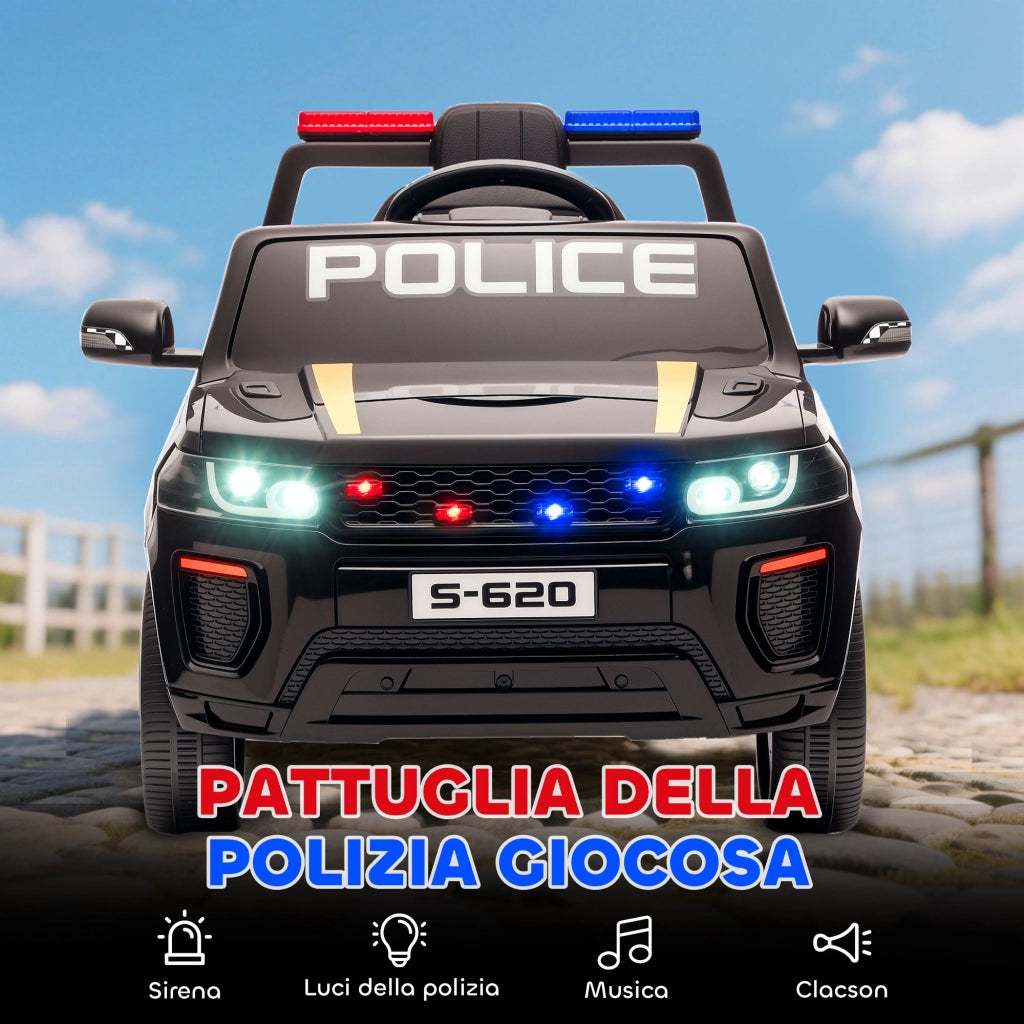 Auto Polizia Bambini Elettrica 12V ¨C zephmum ¨C Nero con Telecomando e Luci