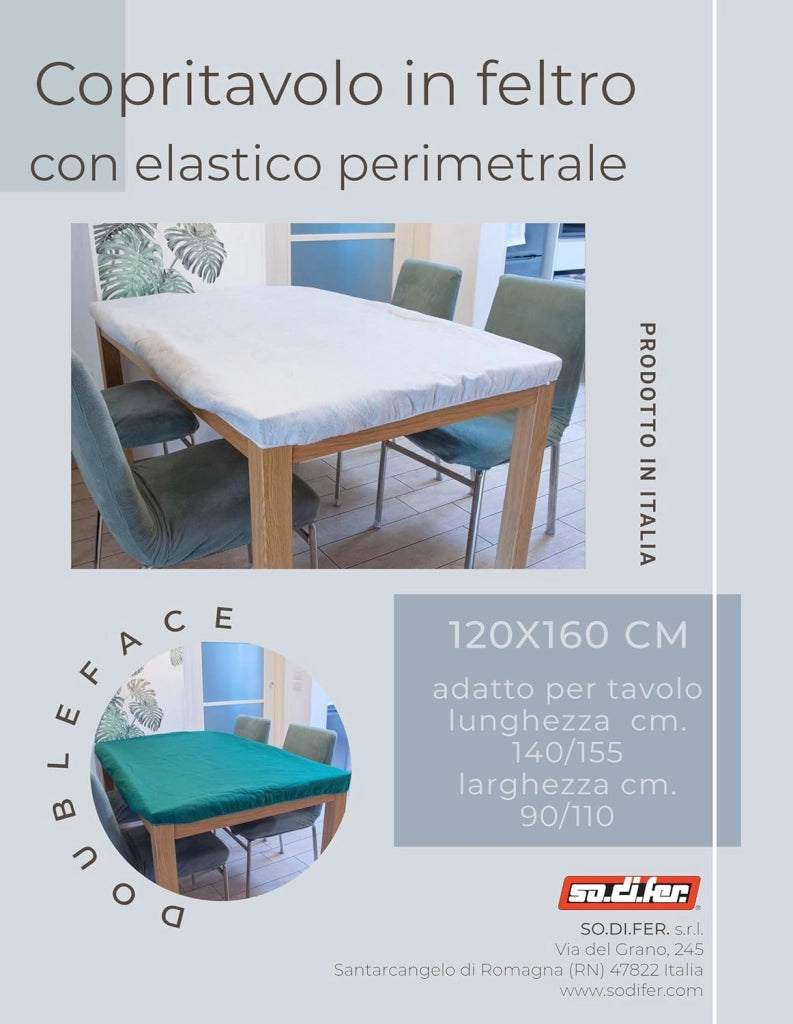Copritavolo in feltro con elastico perimetrale, 120 x 160 cm, per tavoli 140/155 x 90/110 cm