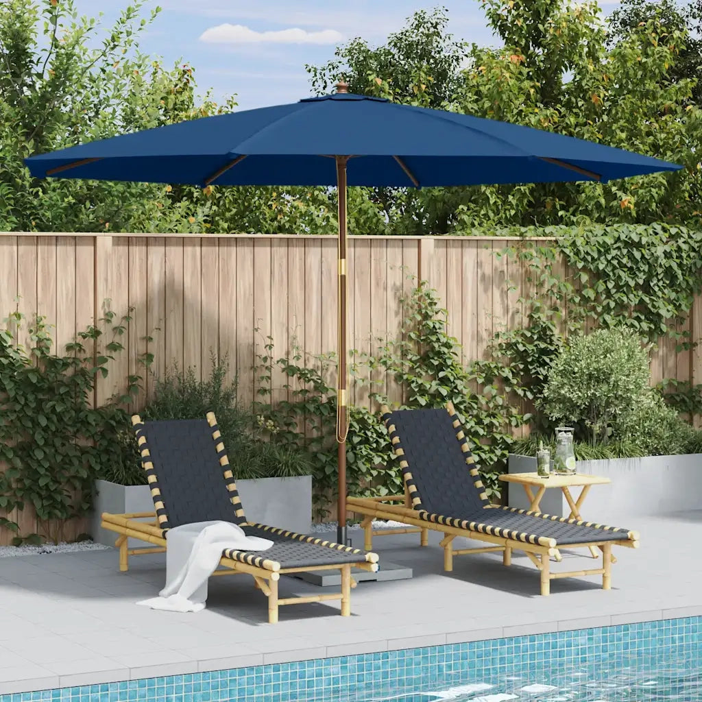 Ombrellone da Esterni con Palo in Legno 350 cm Blu