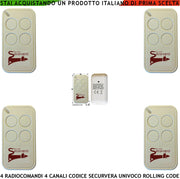 Telecomando Quadricanale 4 Pezzi Frequenza di Trasmissione 433,92 MHz Potenza Trasmessa 1 mW Codifica di Sicurezza Univoca Securvera a 66 Bit Led Segnalazione