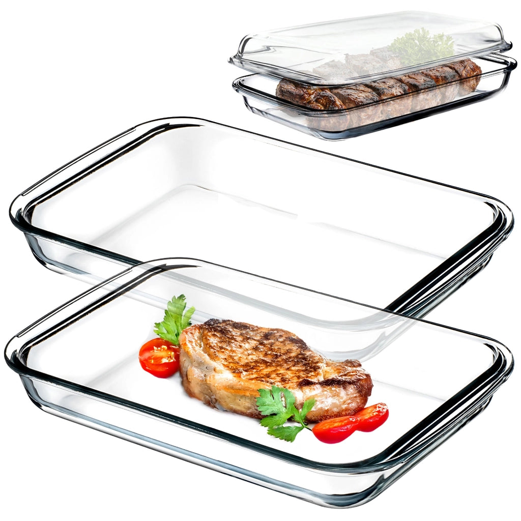 Teglia da forno rettangolare in vetro KADAX con coperchio, 2x3 litri, 39x23 cm