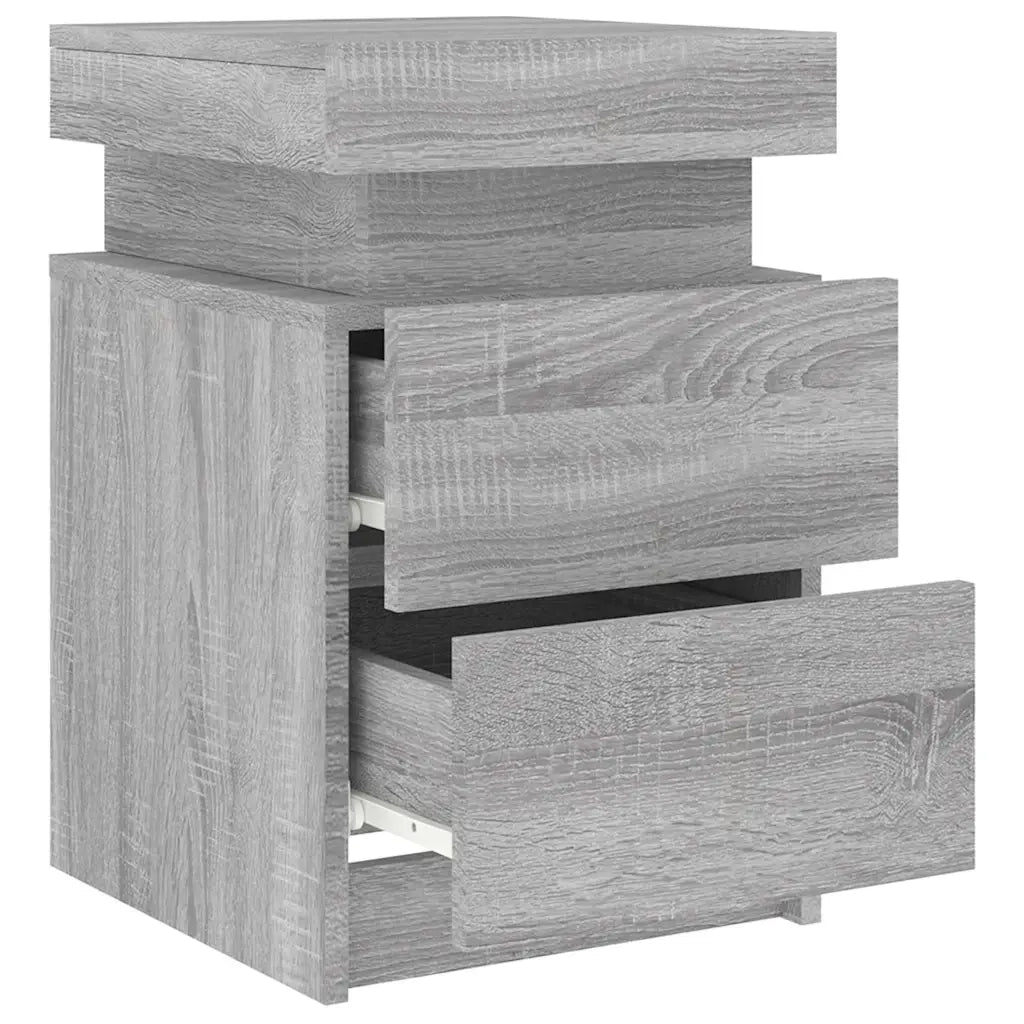 Comodino | Armadio da Notte | Mobiletto da notte con Luci LED Grigio Sonoma 35x39x55 cm