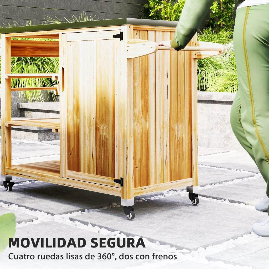 Carrello da cucina con ripiani e piano in acciaio inox ¨C Minimal ¨C 134,5x50x91,5 cm naturale