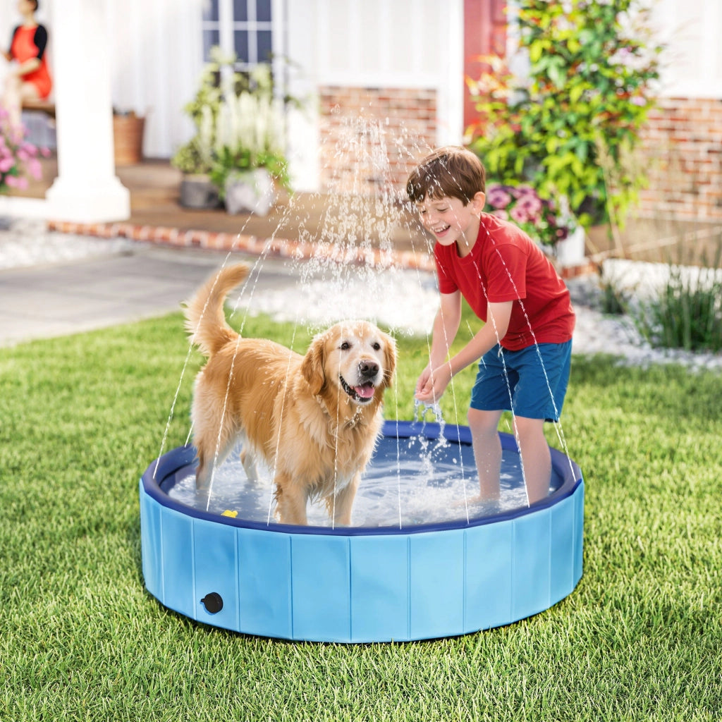 Piscina per Cani Pieghevole con Aspersore ¨C zephmum ¨C PVC Antiscivolo ?120x30 cm Azzurro