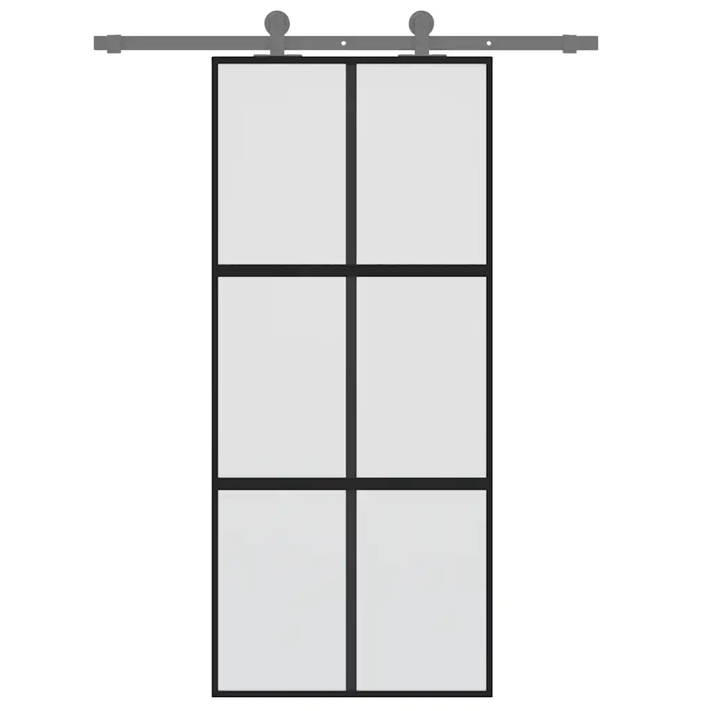 Porta Scorrevole Nera 90x205 cm in Vetro Temperato e Alluminiocod mxl 131750