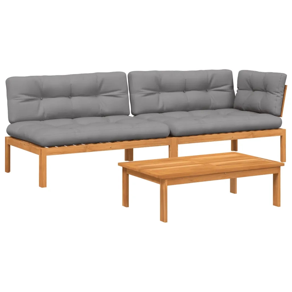 Set Divano Pallet Giardino 3pz con Cuscini Massello Acacia