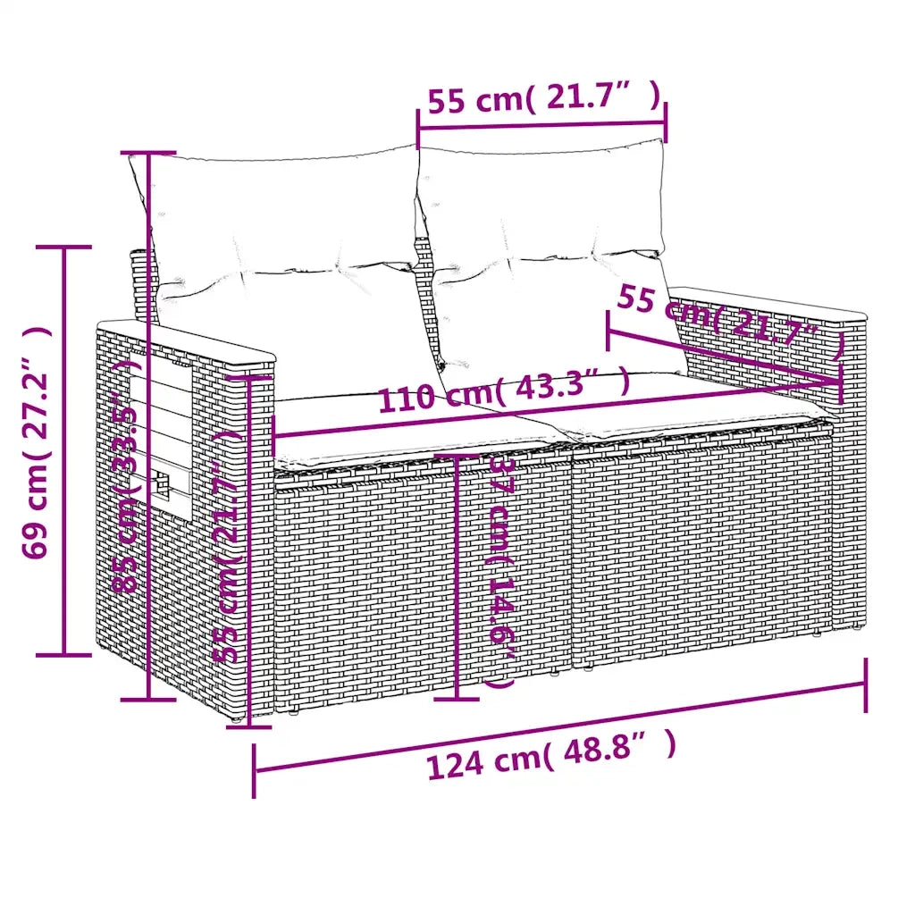 Set Divani da Giardino 3 pz con Cuscini Grigio in Polyrattan
