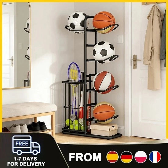 Sportopbergrek 5 livelli per articoli sportivi con supporto rimovibile per pallone da basket e ginnastica in casa