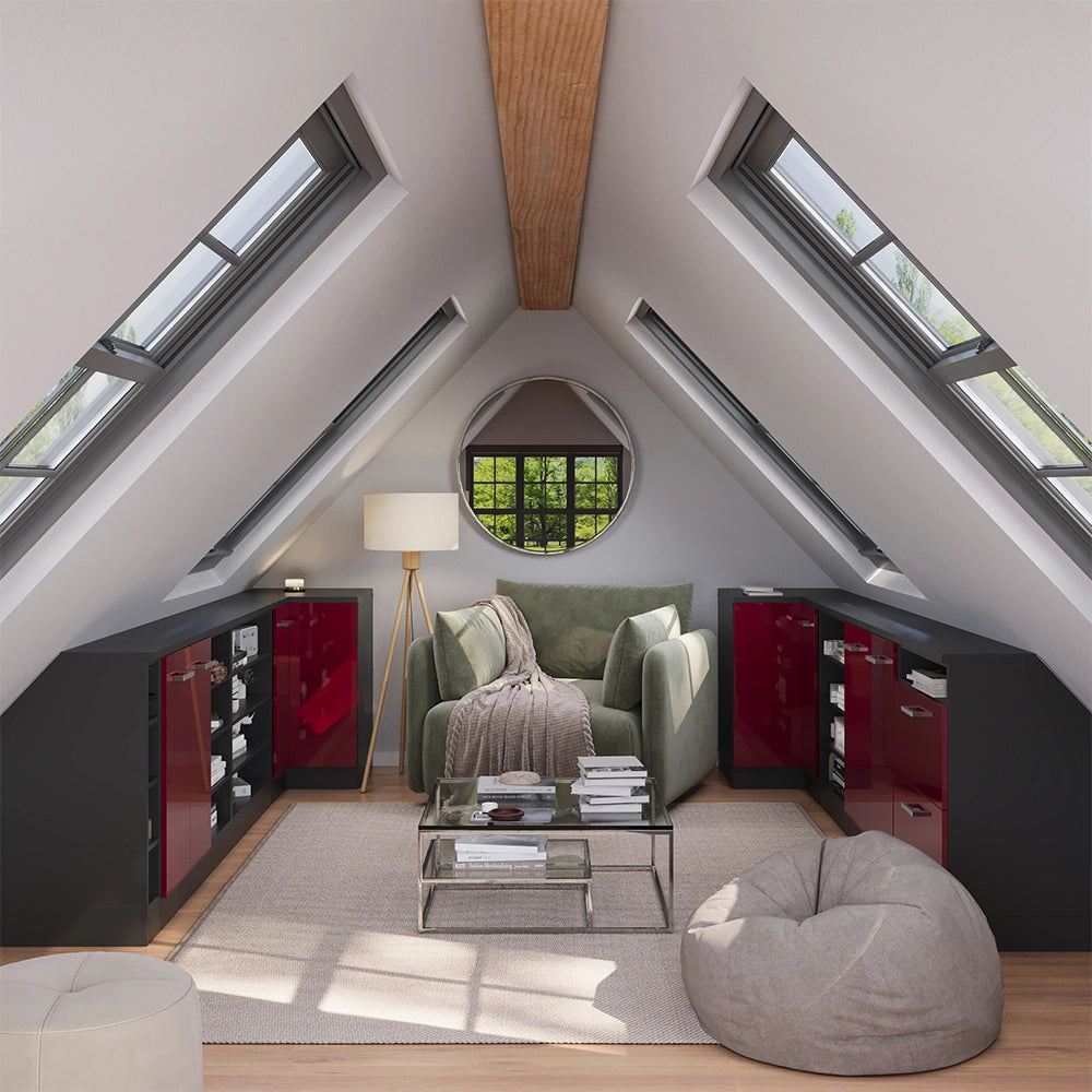 Mobile sottotetto Rion Rosso lucido/Antracite 80 x 83.8 cm con 2 porte, carcassa 60 cm profondità Vicco