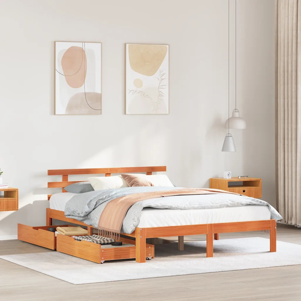 vidaXL Giroletto con Cassetti Marrone Cera 150x200 cm Massello Pino