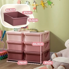 Mobile contenitore rosa con 6 cassetti estraibili e seduta