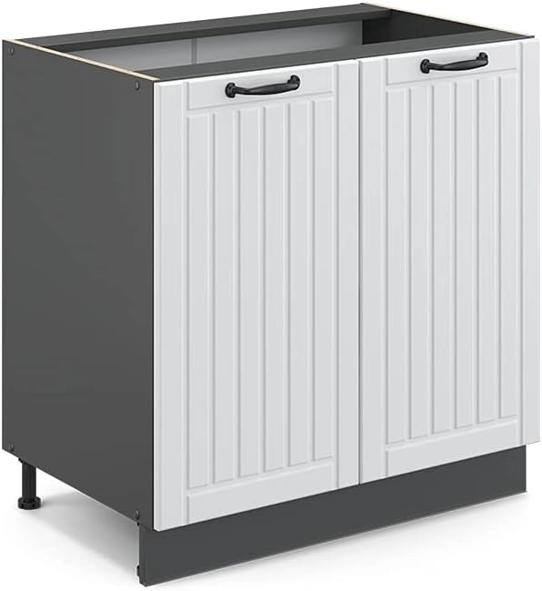 Mobile lavello cucina Fame-Line, Bianco casa di campagna, 80 cm con ripiano, senza piano di lavoro, per la combinazione con altri moduli della serie Fame-Line