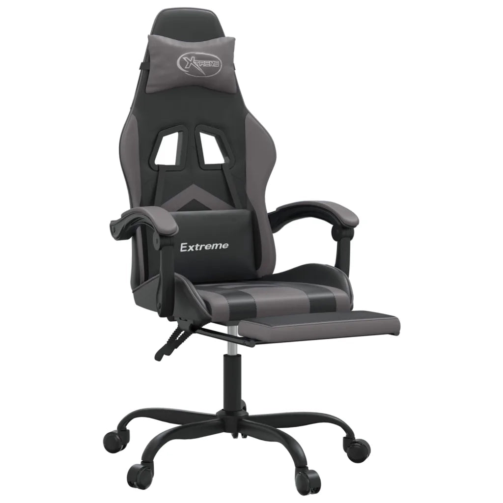 Sedia da Gaming | Sedia da e-sports Girevole Poggiapiedi Nero e Grigio Similpelle