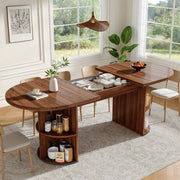 Tavolo da pranzo allungabile, con ripiano portaoggetti, piano rinforzato, in MDF, color noce
