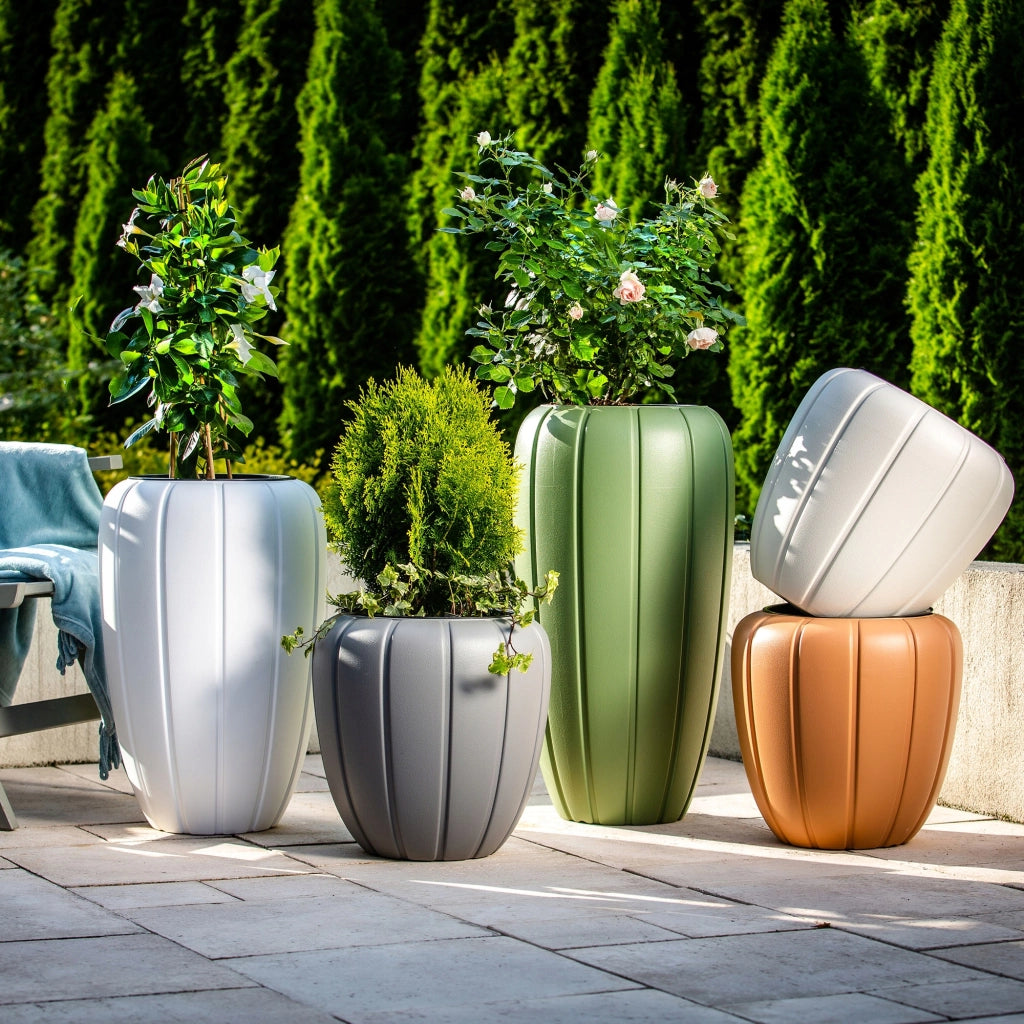 Vaso da giardino alto KADAX con inserto, bianco, 75 cm, in plastica 3D