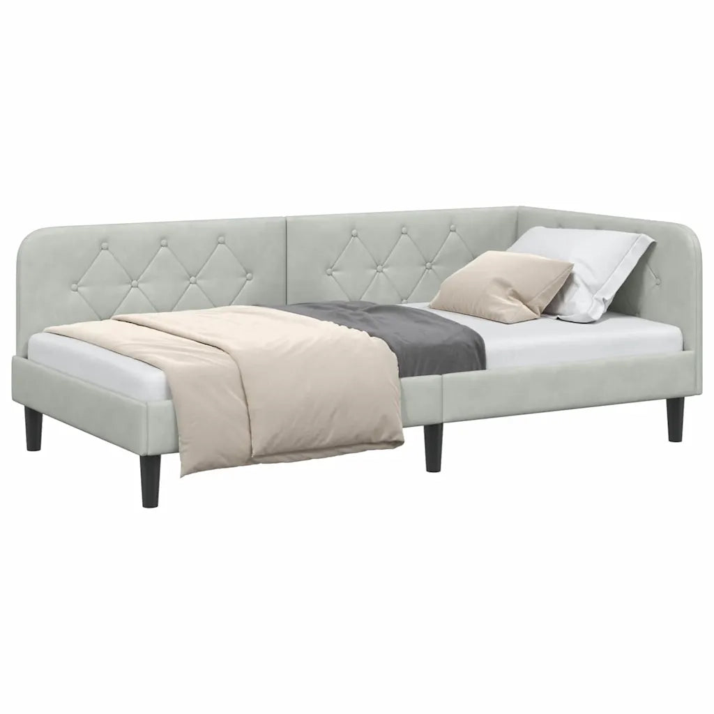 Cornice del letto ad angolo Grigio chiaro 90 x 200 cm Velluto