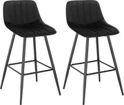 Banco Cucina Deluxe Industriale - Nero - Set di 2 Banconi - Sedia a Cucina con Schienale - Sedie Cucina con Schienale - Cucina con Schienale - Tela di Velluto