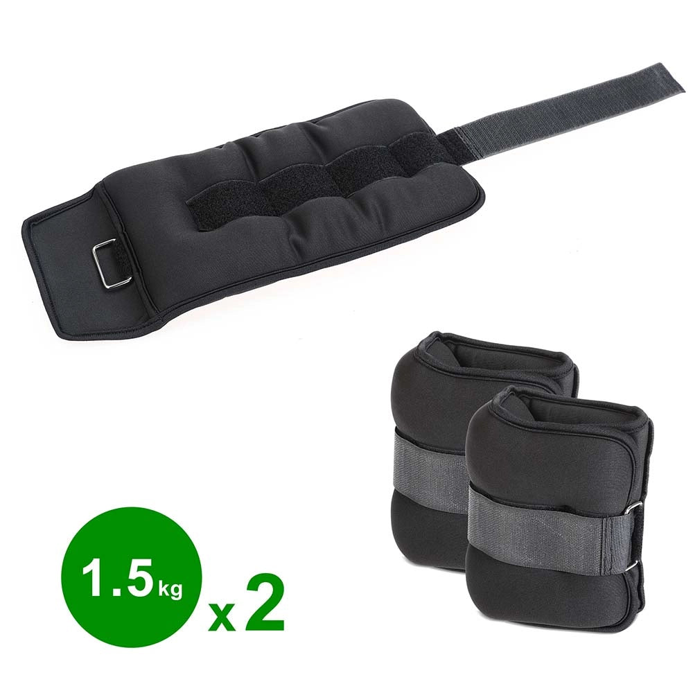 Set 2 Pesi Polsi e Caviglie 1,5 kg Allenamento Palestra Aerobica Fitness Nero