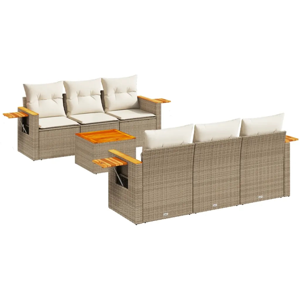 Set Divani da Giardino 7 pz con Cuscini Beige in Polyrattan 3259034