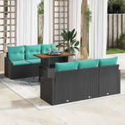 Set da Pranzo per Giardino con cuscino 7 pcs Nero e Verde acqua