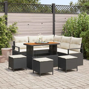 Set Divano da Giardino con cuscino 9 pcs Nero polyrattan