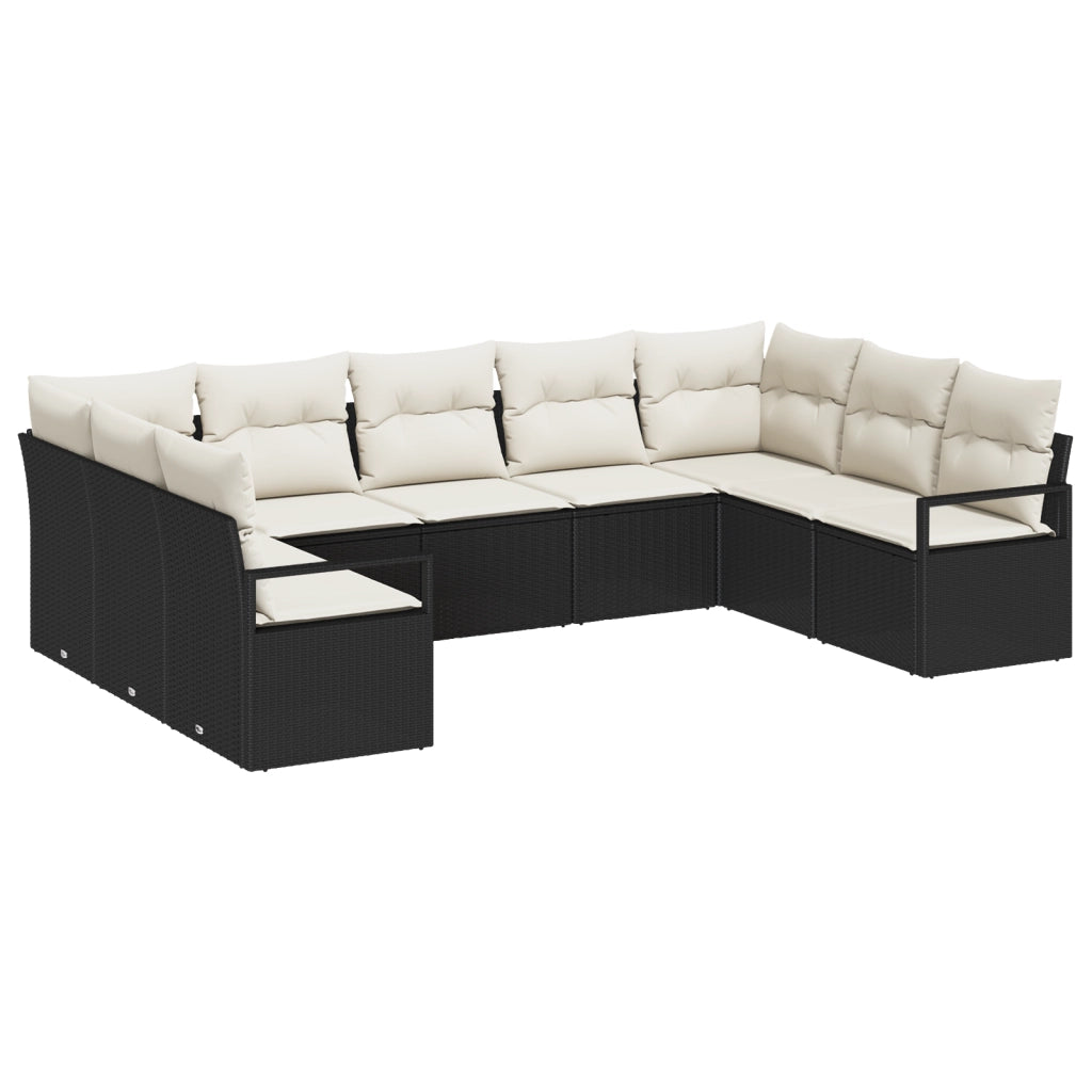 Set di divani da giardino da 9 pezzi con cuscini Rattan polyrattan nero