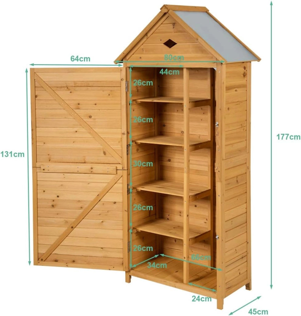 Cassetta Attrezzi 80 x 45 x 177 cm, Armadio da Esterno Portastrumenti a 5 Ripiani Box Casetta Ripostiglio Porta Attrezzi da Giardino in Legno Massello di Abete