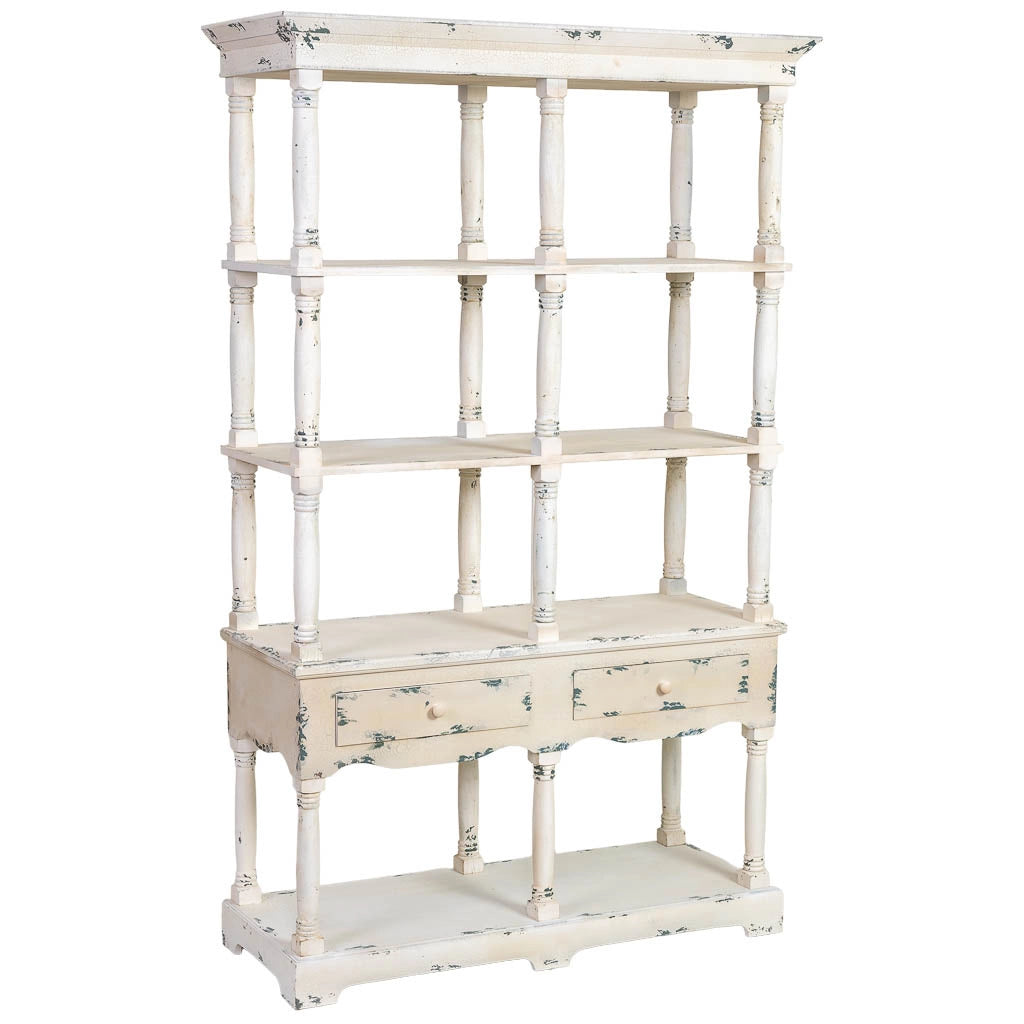 Scaffale in legno bianco invecchiato 129,5x49,5x207h cm
