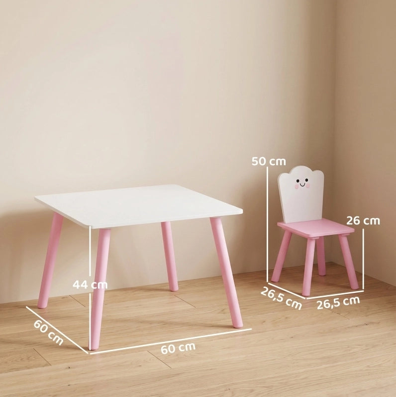 Set tavolino e 2 sedie per bambini rosa, design zucchero filato