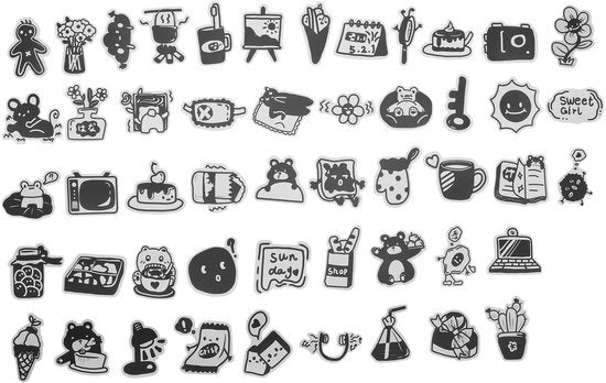 Albumstickers acqua-resistenti 50 pezzi - Stickers estetici - Stickers per diario - Stickers per scrapbooking - Decorazioni uniche 5,5-8,5 cm - Stickers decorativi