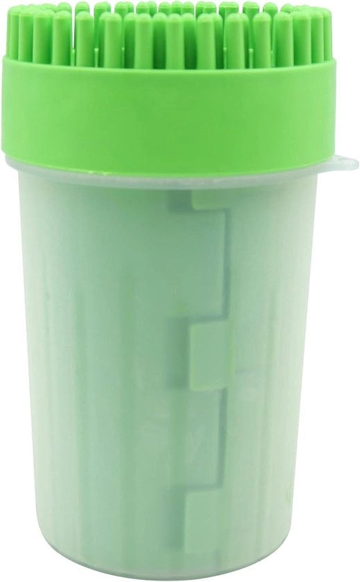 Pulitore per zampe per animali domestici, verde, con tovagliolo di silicone, facile da usare strumento per pulire le zampe dei cani e dei gatti.