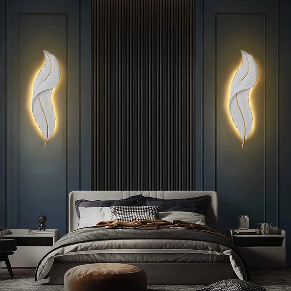Applique LED da parete per interno 12W 960lm IP20 design piuma bianca e oro luce selezionabile Calda 3000K, Naturale 4000K, Fredda 6500K