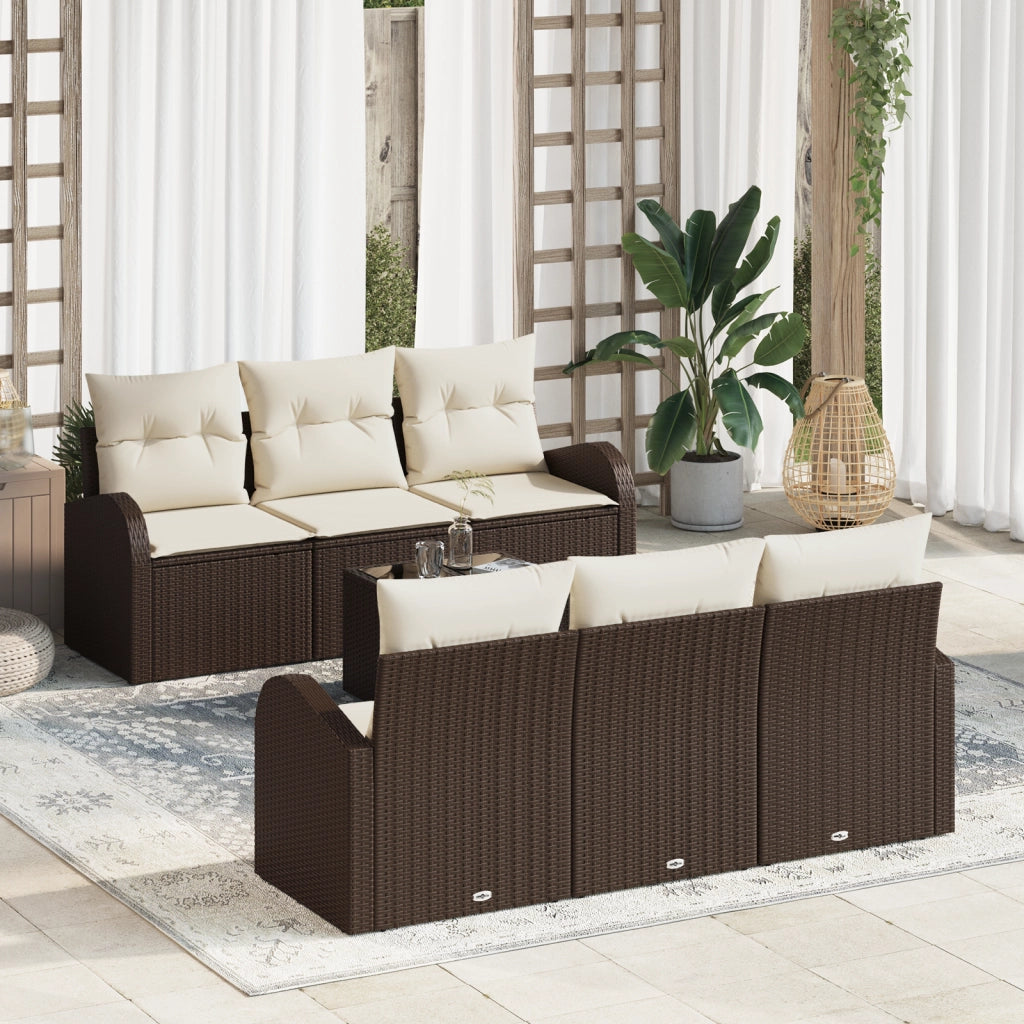 Set di divani da giardino da 7 pezzi con cuscini Marrone Polyrattan