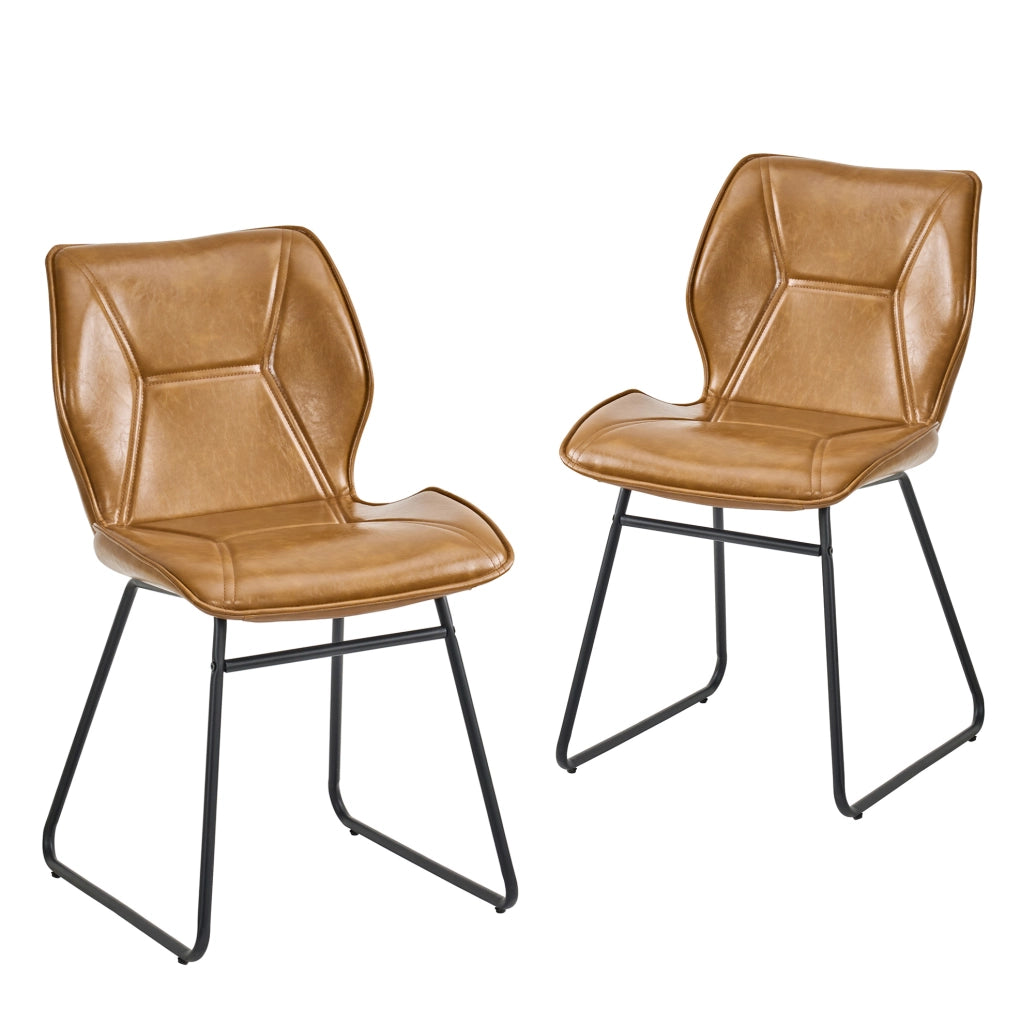 Set di 2 sedie da pranzo imbottite marroni con struttura in metallo