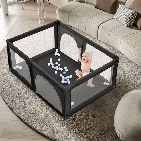 Culla opvougbile grande, per interni ed esterni, con fondo antiscivolo, recinzione per bambini, di tessuto Oxford, 50 palline (180 x 120 x 66 cm/nero)