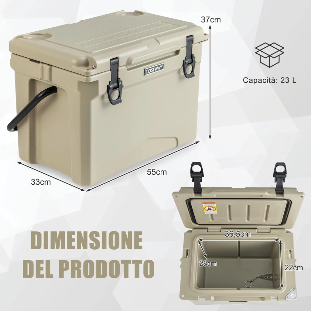 Frigorifero Portatile da 21 Litri, Frigorifero da Campeggio con Portabicchieri Integrati, Regolo e Apribottiglie, Freddo Fino 5-7 Giorni, per Barbecue, Campeggio, Picnic, Pesca
