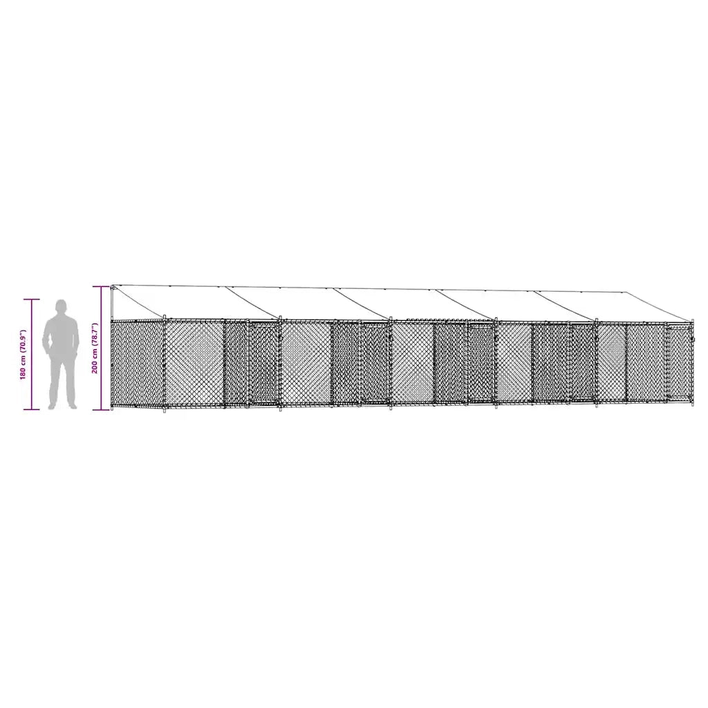 Gabbia Cani con Tetto e Porte Grigia 10x2x2 m Acciaio Zincato 3209566