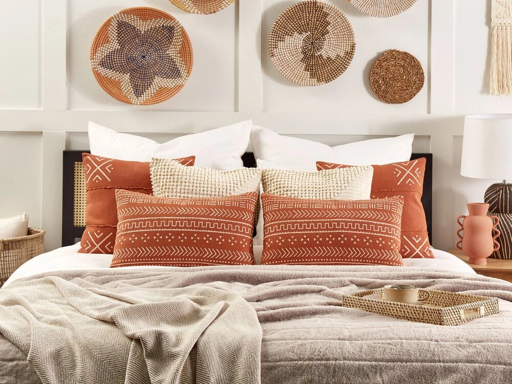 Cuscino rettangolare in cotone con motivo geometrico 35x55 cm arancione stile boho camera da letto soggiorno